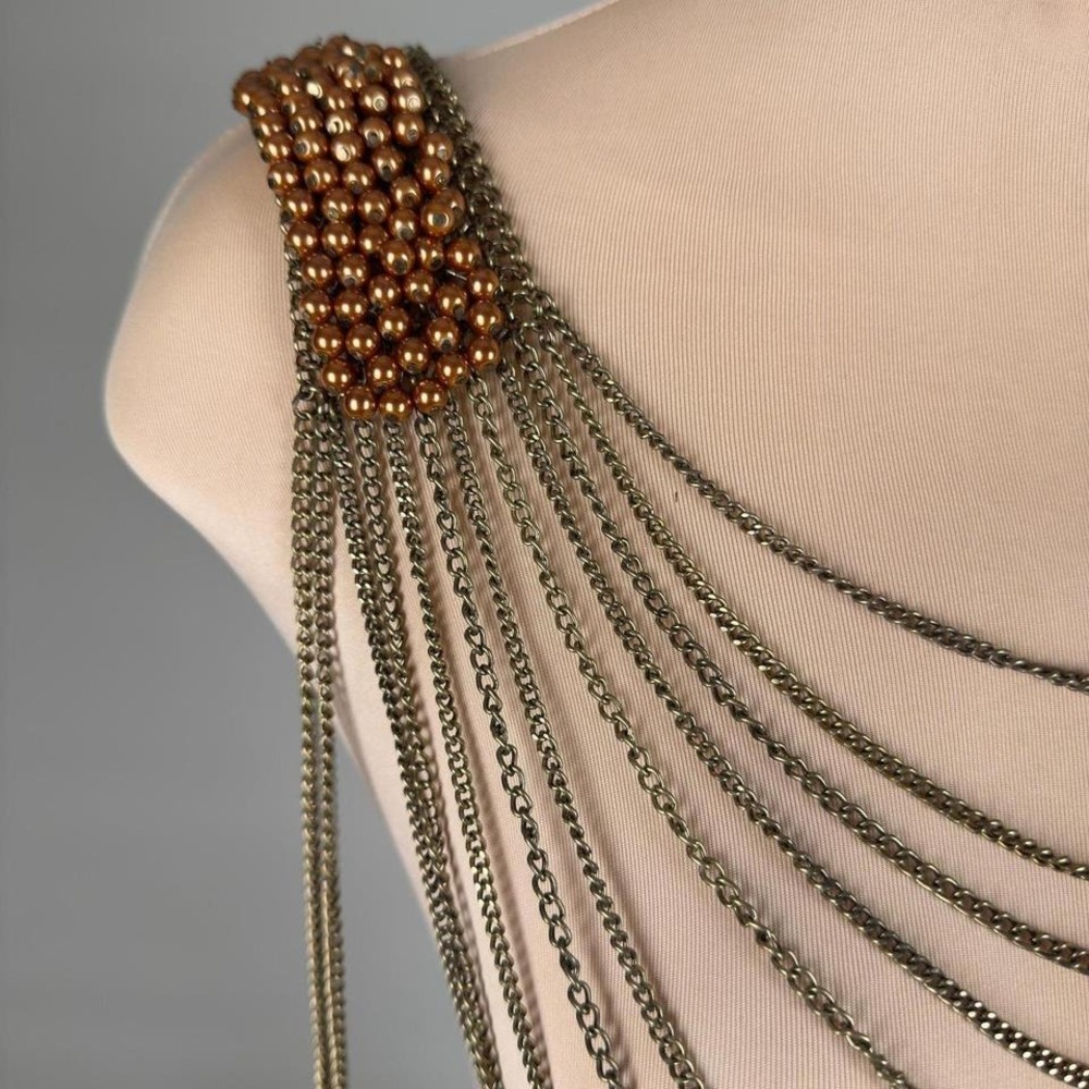 Statement Shoulder Necklace Bib Chains‎ Draped Beads Bronze Tone - Picture 3 of 7